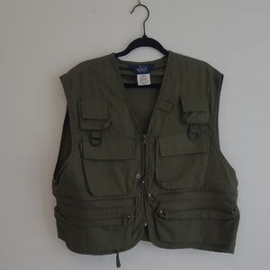 Woolrich Vest Mens XL Dark Olive Solid Cotton Photographer Style Muliple Pockets